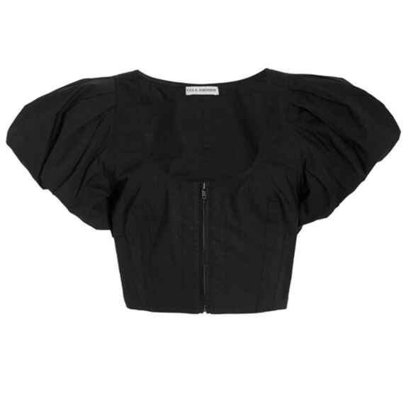 NWOT Ulla Johnson Kalena puff sleeve zip front crop top, Sz 10, $285 A29 - Picture 4 of 11